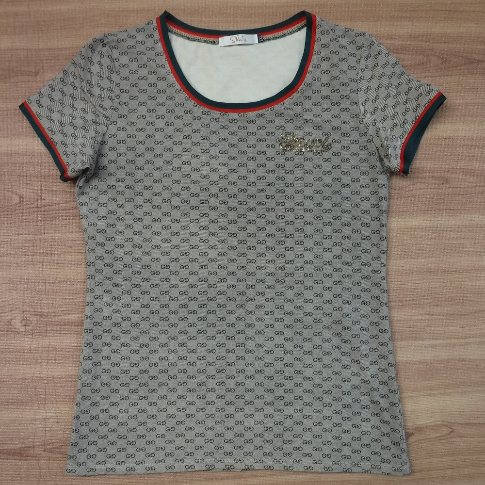 She's Green&Red Trim Scoop Neck Short Sleeve Shirt